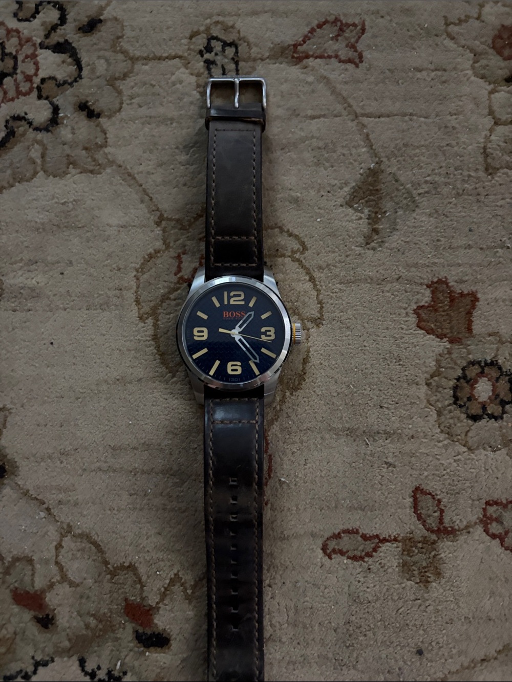 BOSS Men's Blue Dial Watch with Brown Leather Strap